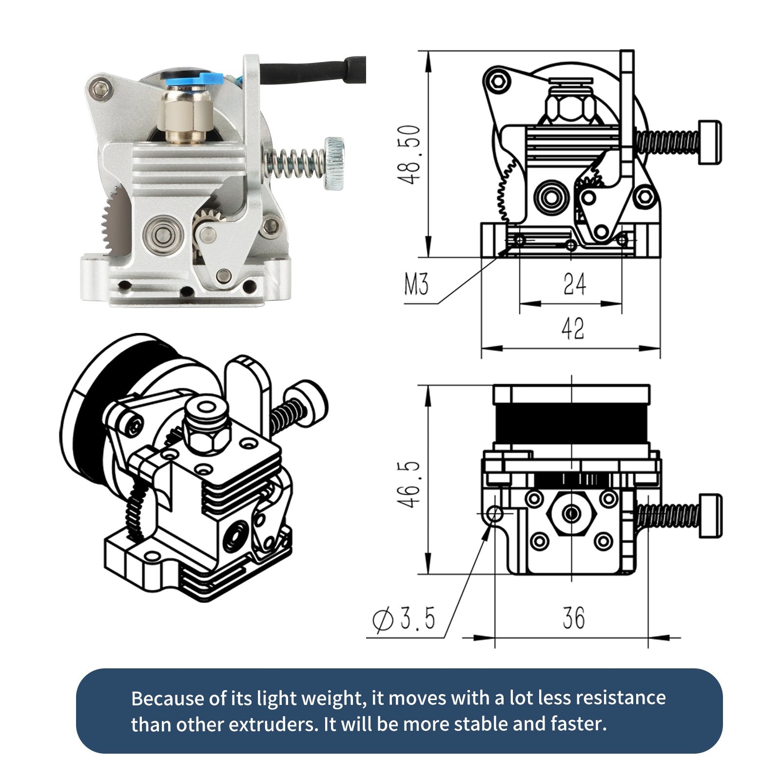 Direct Extruder Space V2.0 with Motor Mini Double Gear Direct Drive Compatible Voron 2.4-Veeddydropshipping