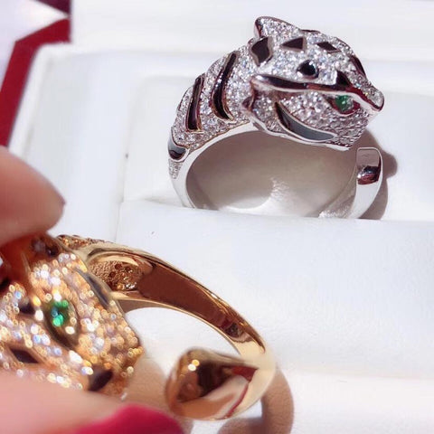 Leopard Head Rings  Cubic Zirconia Stone Animal Panther Ring  -JW00396-Veeddydropshipping