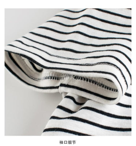 Black White Stripe 2-10T Summer Kids T-Shirts Short Sleeve Tees Children-TB01109-Veeddydropshipping