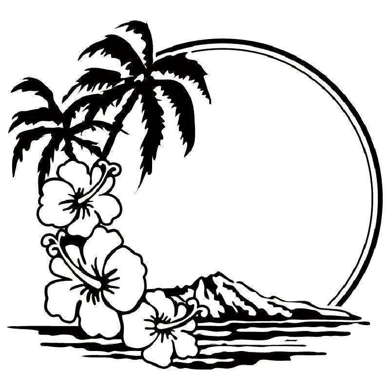 Hibiscus Palm Trees Car Stickers Vinyl Decal for Window Wall-AM00897-Veeddydropshipping