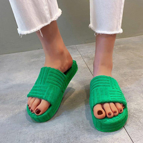 Flat Towel Slippers Thick Soles Wear Fashion Hight Street-BS01135-Veeddydropshipping