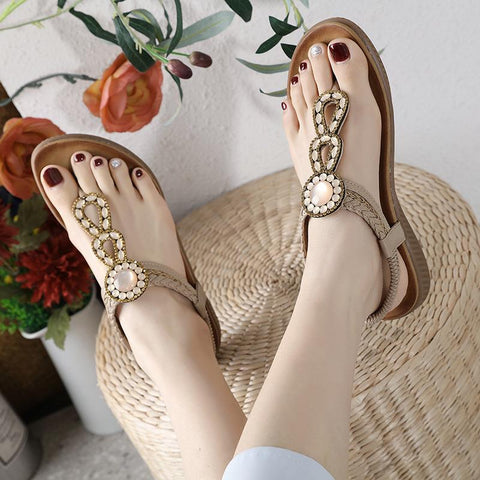 Rhinestones Slipper comfortable round head seaside resort large-BS00874-Veeddydropshipping