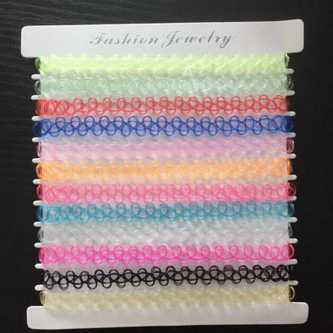 12pcs/pack Vintage Stretch Tattoo Choker Necklaces Women -JW01244-Veeddydropshipping
