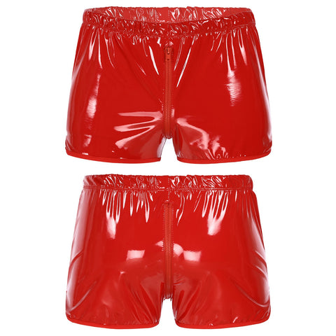 Patent Leather Shorts Man Zipper Crotch Short Pants Wetlook-MF01666-Veeddydropshipping