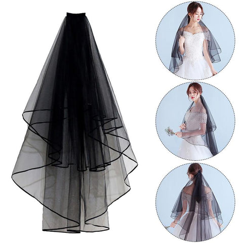 Woman Wedding Short Bridal Veil with Ribbon-WF01433-Veeddydropshipping