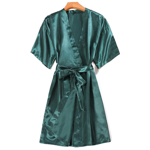Satin 3/4 Sleeve Button Down Notched Neck Nightgown Sleepwear-MF01581-Veeddydropshipping