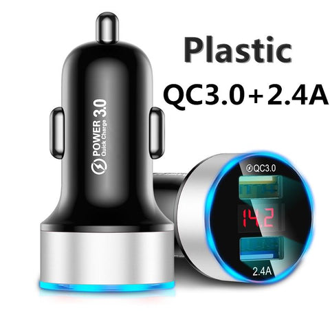 QC 3.0 Metal Dual USB Phone Car Charger LED Digital-PA01136-Veeddydropshipping