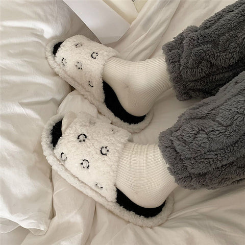 Winter Couple Warm One Word Slippers Plush Home Flat-BS01295-Veeddydropshipping