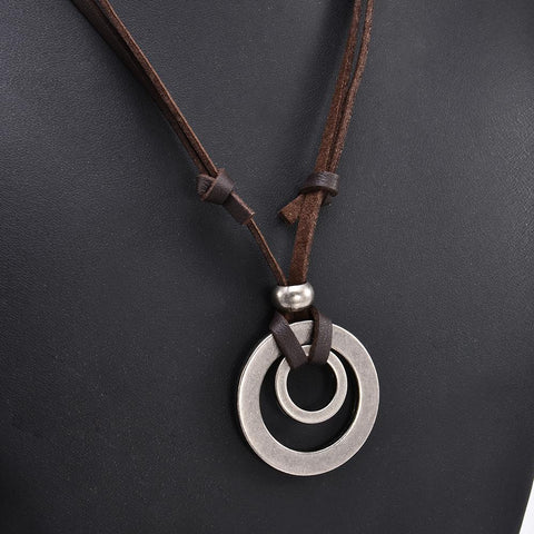 Double Circle Adjustable Leather Cord Necklace Jewelry-JW01239-Veeddydropshipping