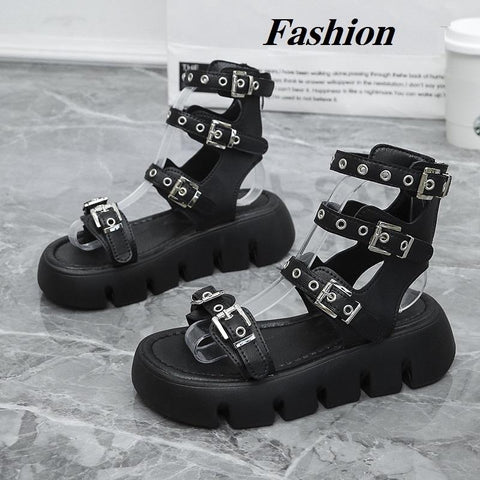 Platform Gladiator Shoes Fashion Belt Buckle Street Punk-BS00888-Veeddydropshipping