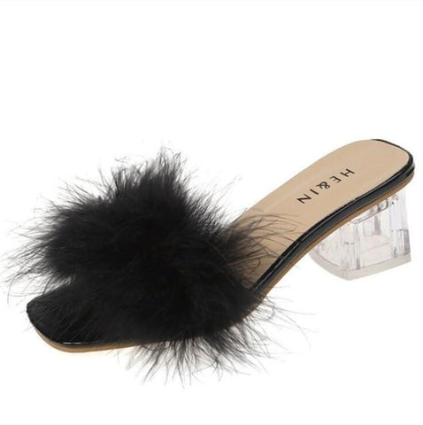 Heels Woman Feather Fur Slippers Pumps Women Cute-BS01232-Veeddydropshipping