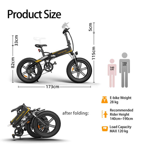 A20F+ Folding Electric Bicycle 250W 36V 10.4Ah 20Inch Mountain Bike City Exercise -OS00934-Veeddydropshipping