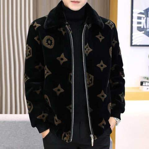 Fur Coat Zipper Golden Mink Velvet Fur Lapel Coat  Badge-MF01377-Veeddydropshipping