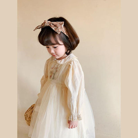 1-9Y New Baby Kid Girl Spring Summer Cream Color Kids infant Dress-TB00836-Veeddydropshipping