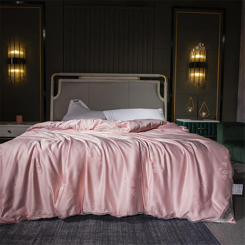 Women Top Grade Pink 100% Silk Quilt-HA00400-Veeddydropshipping