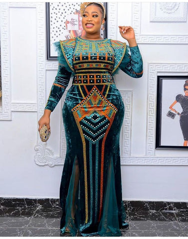 Plus Size Velvet African Party Dresses-WF01516-Veeddydropshipping