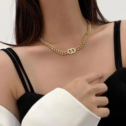Golden Metal Thick Chains Letter Necklace For Women -JW01234-Veeddydropshipping