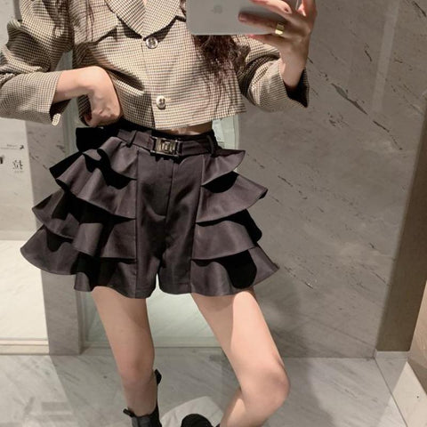 Women High Waist Wide Leg Shorts Skirts-WF00538-Veeddydropshipping