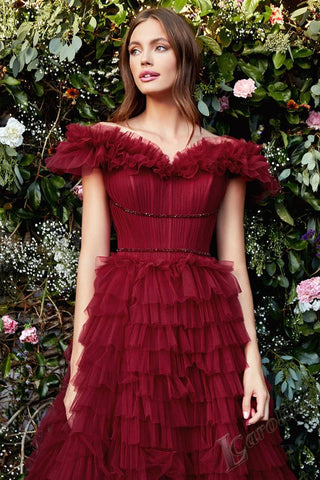 Off Shoulder Evening Dress V-neck Tiered Gelitter-WF01588-Veeddydropshipping