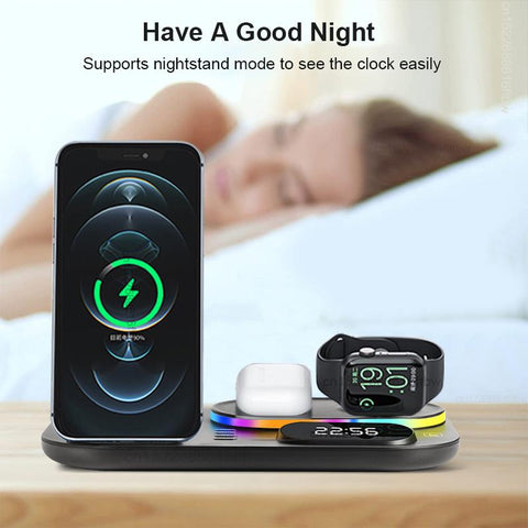 4 in 1 Wireless Chargers Dock Station With Lamp And Clock-Veeddydropshipping