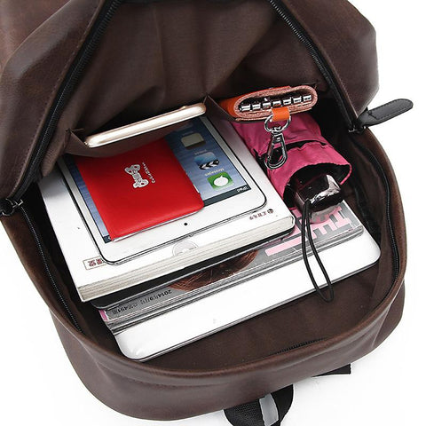 leather school bags Large capacity Backpacks Casual Laptop-BS00329-Veeddydropshipping