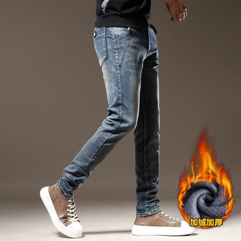 Flannel Stretch Jeans Mens Winter Quality Famous-MF00506-Veeddydropshipping