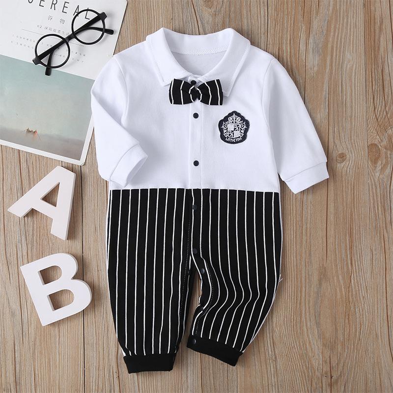 Newborn Baby Boy Girl Romper 2021 Fall Long Sleeves Bowtie-Veeddydropshipping-2