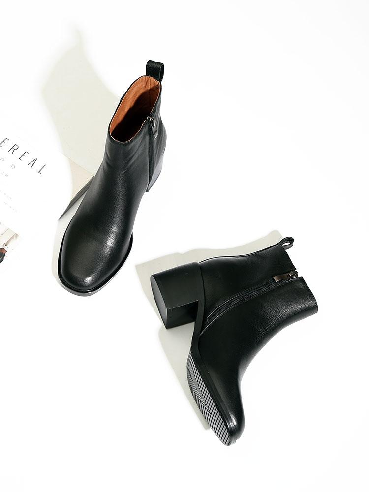 Thick-heeled  boots women leather single boots square toe short-BS01034-Veeddydropshipping