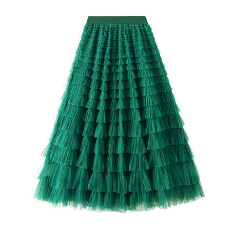 Party Skirt Elastic High Waist Long Tulle Skirt-WF00425-Veeddydropshipping