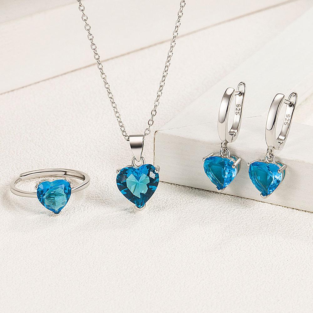 925 Sterling Silver Jewelry Sets  Heart Zircon Ring Earrings Necklace -JW00192-Veeddydropshipping