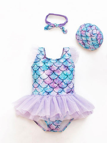 2021 New Girl Baby Mermaid Swimsuit Princess Fashion Cartoon Fish Scale Print -OS00194-Veeddydropshipping
