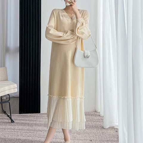 Casual Loose Maternity Dresses Chiffon Pleated Long Pregnancy Dress-TB00618-Veeddydropshipping