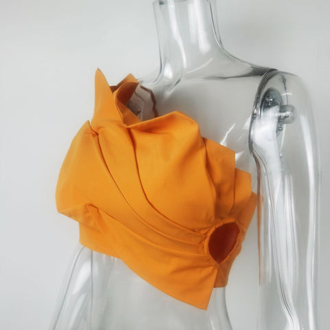 One Shoulder Crop Top Women Hollow Out Elegant T Shirts-WF00181-Veeddydropshipping