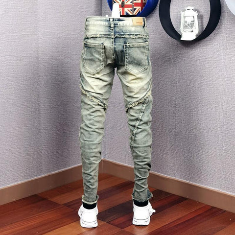 Denim Jean Men&#39;s Patch Slim Feet Fashion Retro-MF00552-Veeddydropshipping