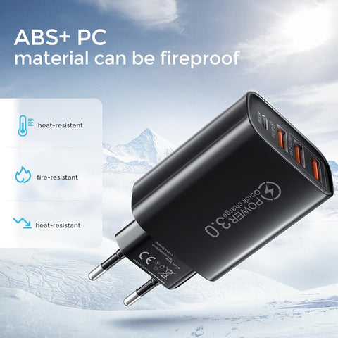 High Quality Travel Home Fast Charger 48W 3A Qc 3.0 USB Type C EU/US Mobile Phone Plug Chargers adapter-PA00355-Veeddydropshipping
