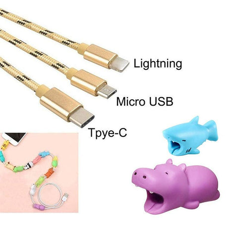 3PCS Cute Cartoon Phone Charger Cable Wire Protective Case Saver Data Line Protector-PA00891-Veeddydropshipping