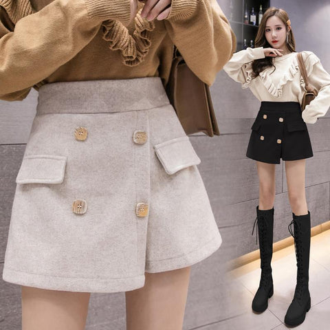 Women High Waist Woolen Mini Skirts-Veeddydropshipping