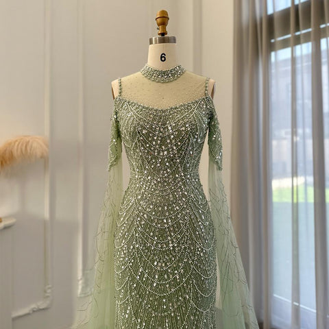 Mermaid Luxury Evening Dress with Cape-WF01589-Veeddydropshipping
