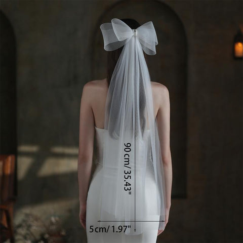 Wedding Bridal Big Bow Short Sheer Veils-WF01439-Veeddydropshipping