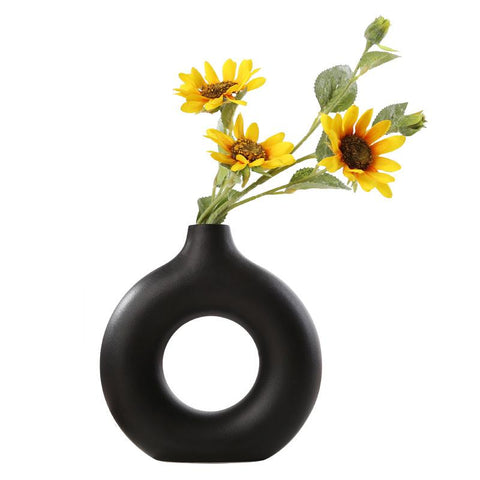 Nordic Vase Circular Hollow Ceramic Donuts Flower Pot-HA00297-Veeddydropshipping