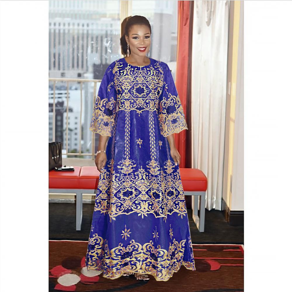 Women African Bazin Riche Dashiki Embroidery Dresses-WF01512-Veeddydropshipping