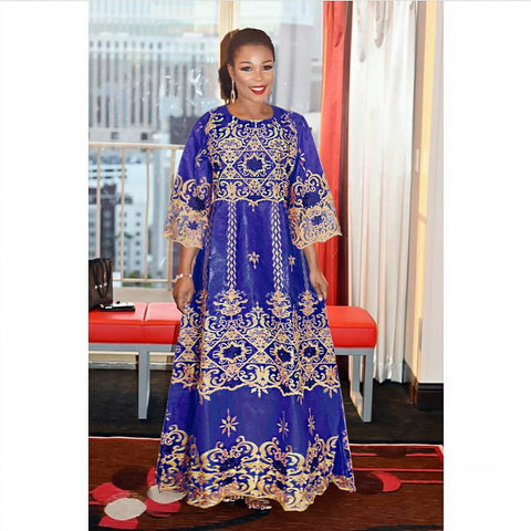 Women African Bazin Riche Dashiki Embroidery Dresses-WF01512-Veeddydropshipping