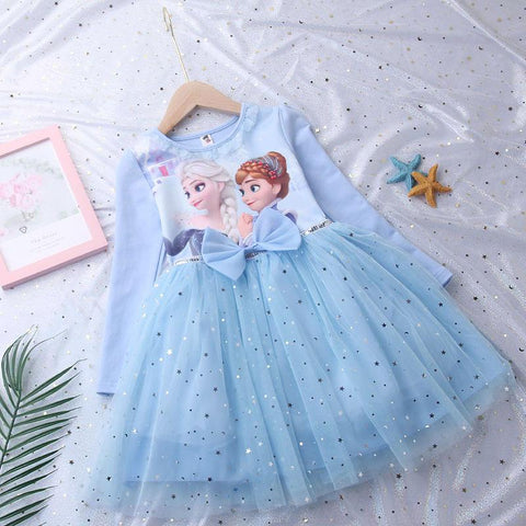 Girls Frozen Princess Dress Baby Girl Elsa Long Sleeve Pure Cotton Dress-TB00838-Veeddydropshipping