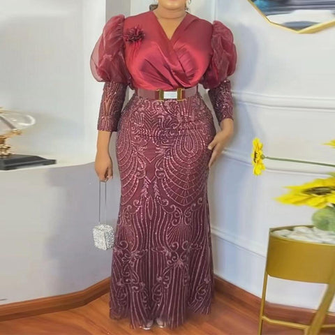 African Plus Size Lace Dresses For Women-WF01524-Veeddydropshipping