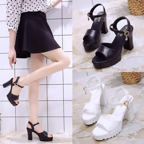 Shoes White High Heels Sandals Women Thick Sandals-BS00870-Veeddydropshipping