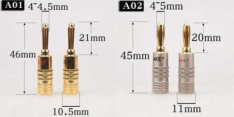 4PCS/Set 4mm and 2mm Pure Copper Gold Plated Banana -CE00008-Veeddydropshipping
