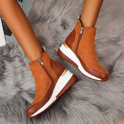 Winter High Top Vulcanize Shoes Women Platfrom Wedges Shoes Zipper Chunky-BS00974-Veeddydropshipping