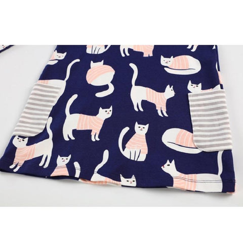 Baby Gilr Dress Girls Spring Autumn Dresses For 1-6 Years Cotton Cartoon Cat-TB00899-Veeddydropshipping