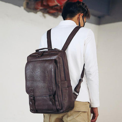 Casual Fashion Bags For Men Retro Zipper PU Leather Backpacks Male-BS00337-Veeddydropshipping