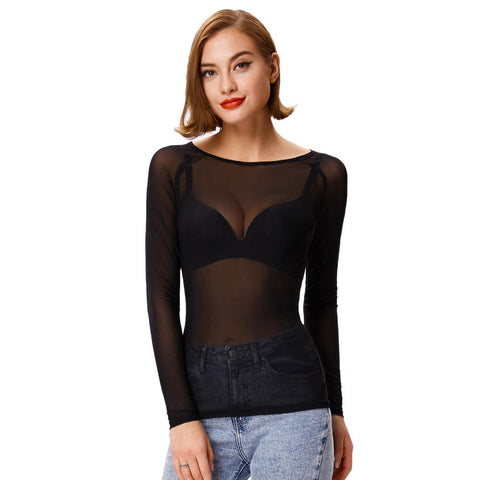 T-shirt For Women Sexy Mesh See-Through Long Sleeve-WF00314-Veeddydropshipping